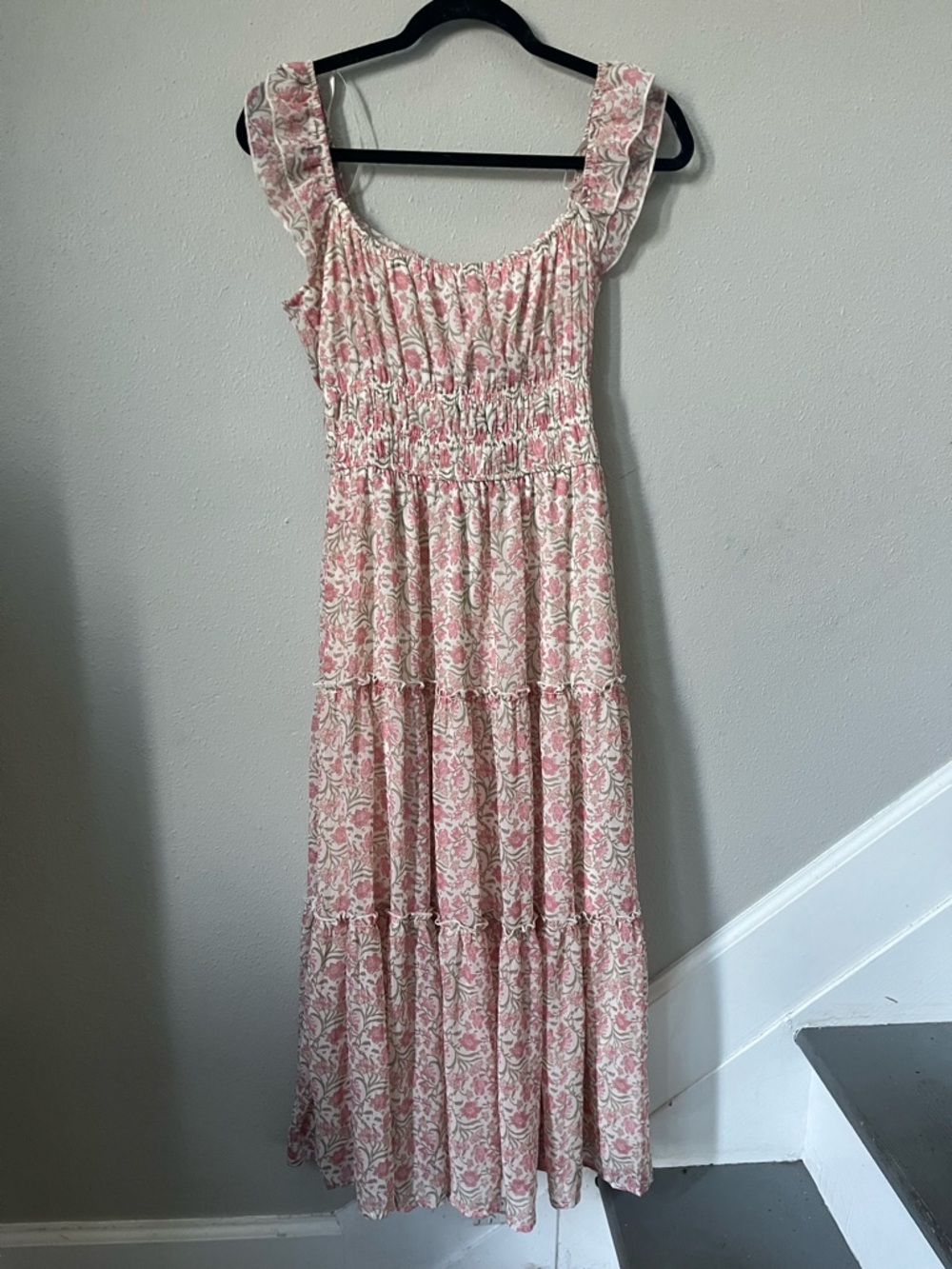 Trixxi Pink Floral Tiered Maxi Dress with Ruffle Straps